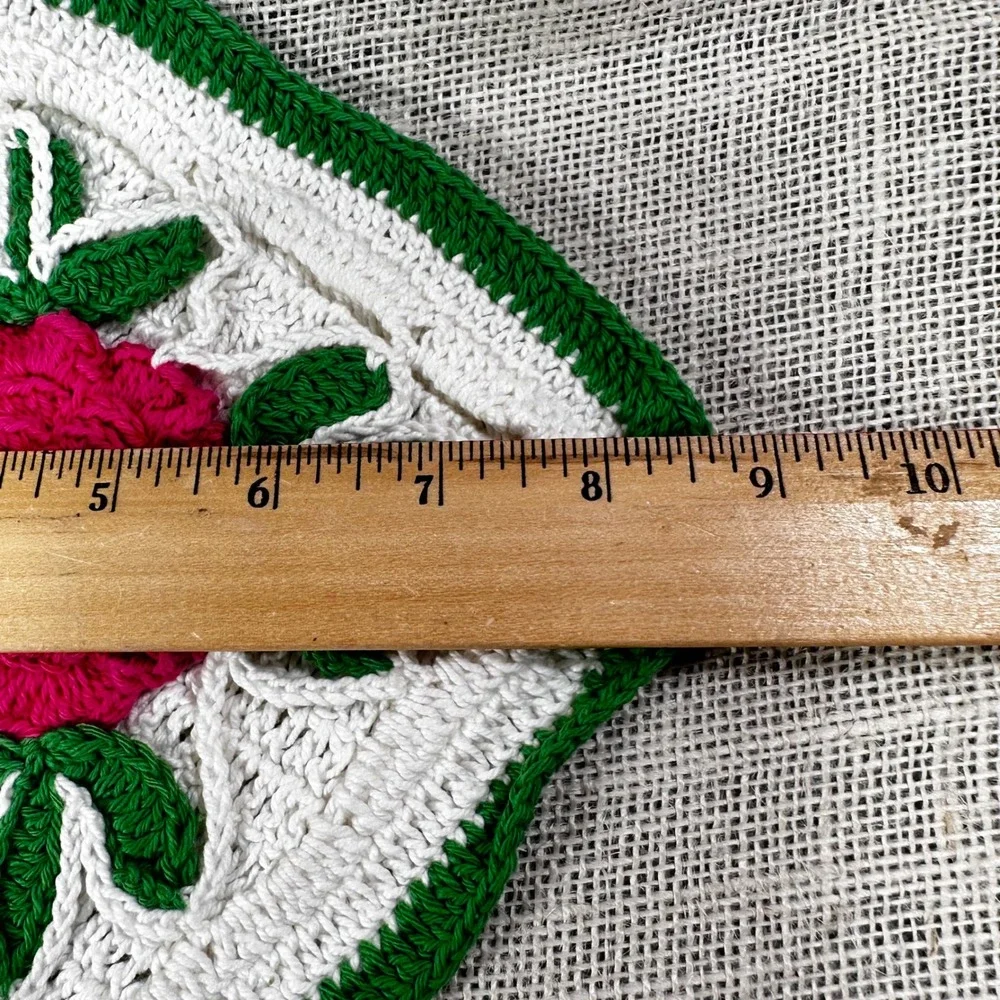 Vintage‎ Handmade Crochet Rose Potholders Set of 2 Pink Green White Cottagecore